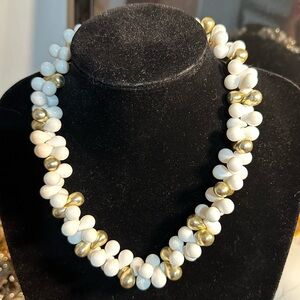Vintage Gold Tone White Bulky Beaded Necklace 19”